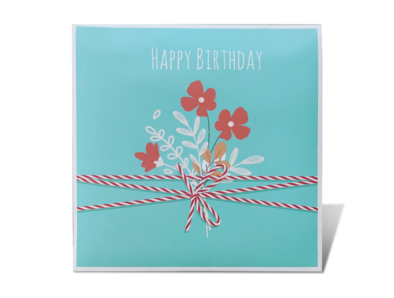 扎绳花卉蓝色3D生日贺卡