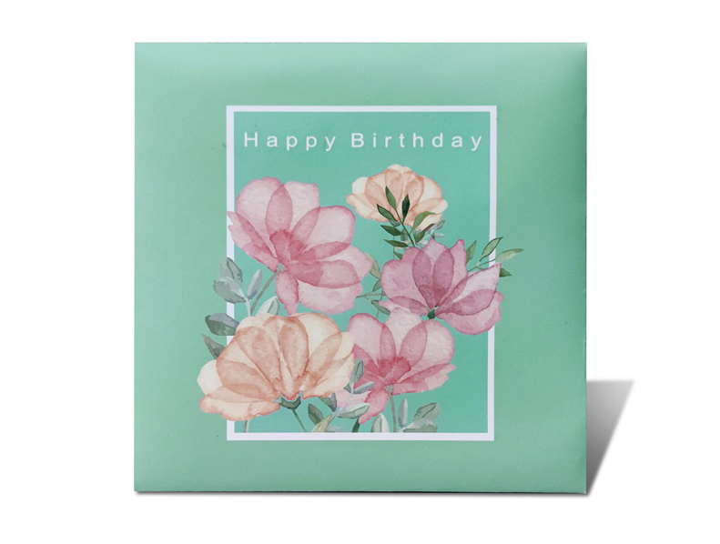 青绿水彩花卉3D生日贺卡